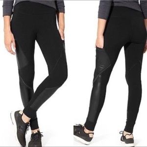 Athleta fleece leggings with leather trim/pockets